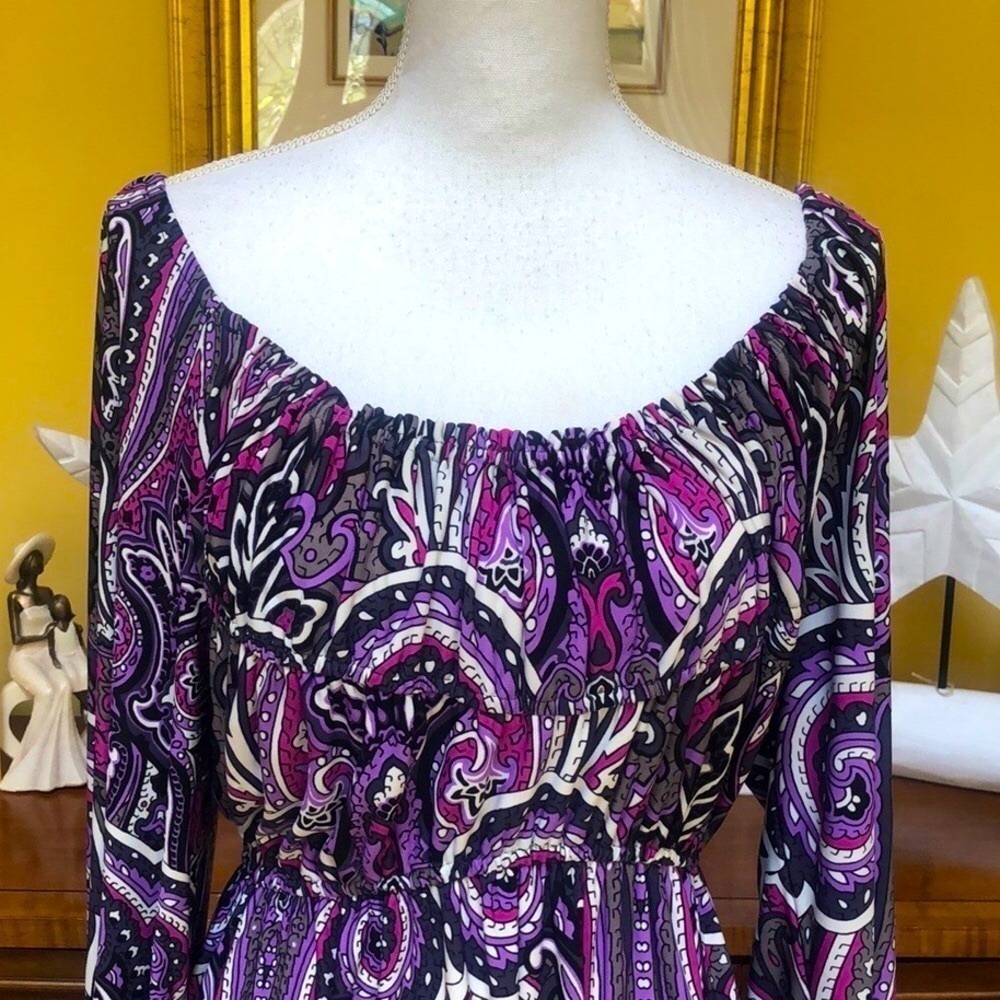INC International Concepts Purple & White Paisley Empire Waist Dress Size Large - Picture 3 of 14
